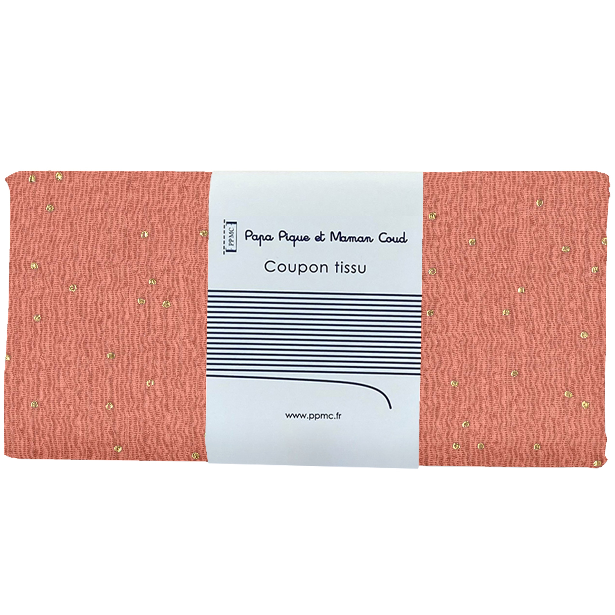 Coupon Tissu 50 Cm Gaze Pois Or Rose Blush