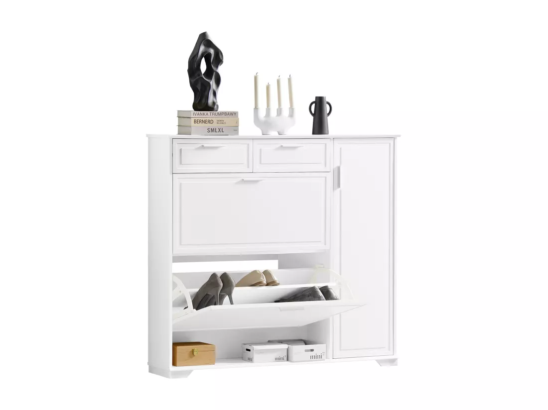 Armoire à Chaussures, Meuble d'entrée, Meuble de Rangement, Commode à Chaussures, FSR104-W
