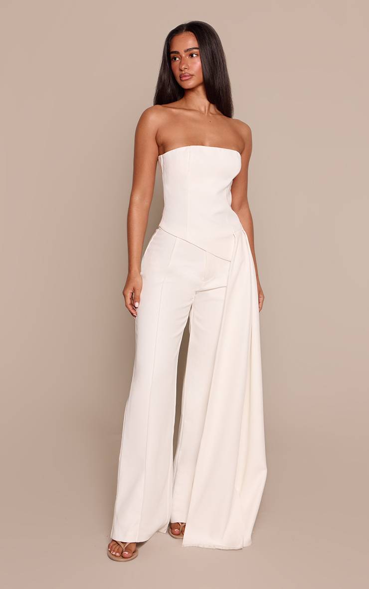 Blanc Pantalon Large Taille Petite À Coutures Frontales En Tissu Tissé Ajusté Coordonné
