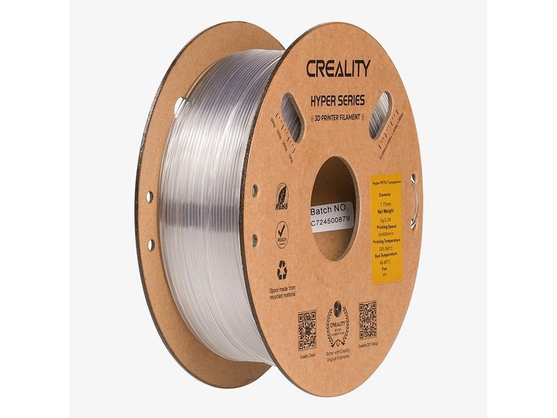 Creality Filament PETG Hyper Transparent, 1.75 mm, 1 kg Hochwertiges 1.75 mm Hyper PETG Filament für 3D Drucker