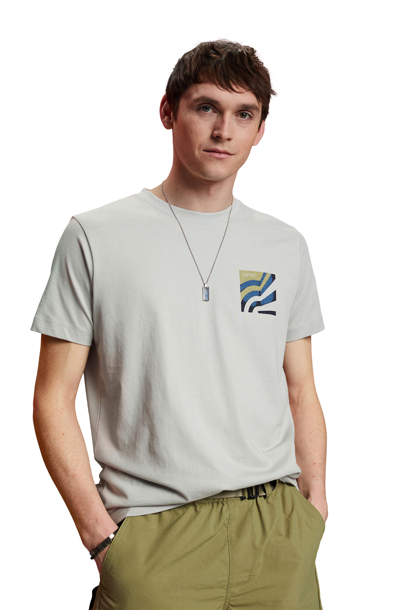 Camiseta de algodão de corte regular - Estampa cinza