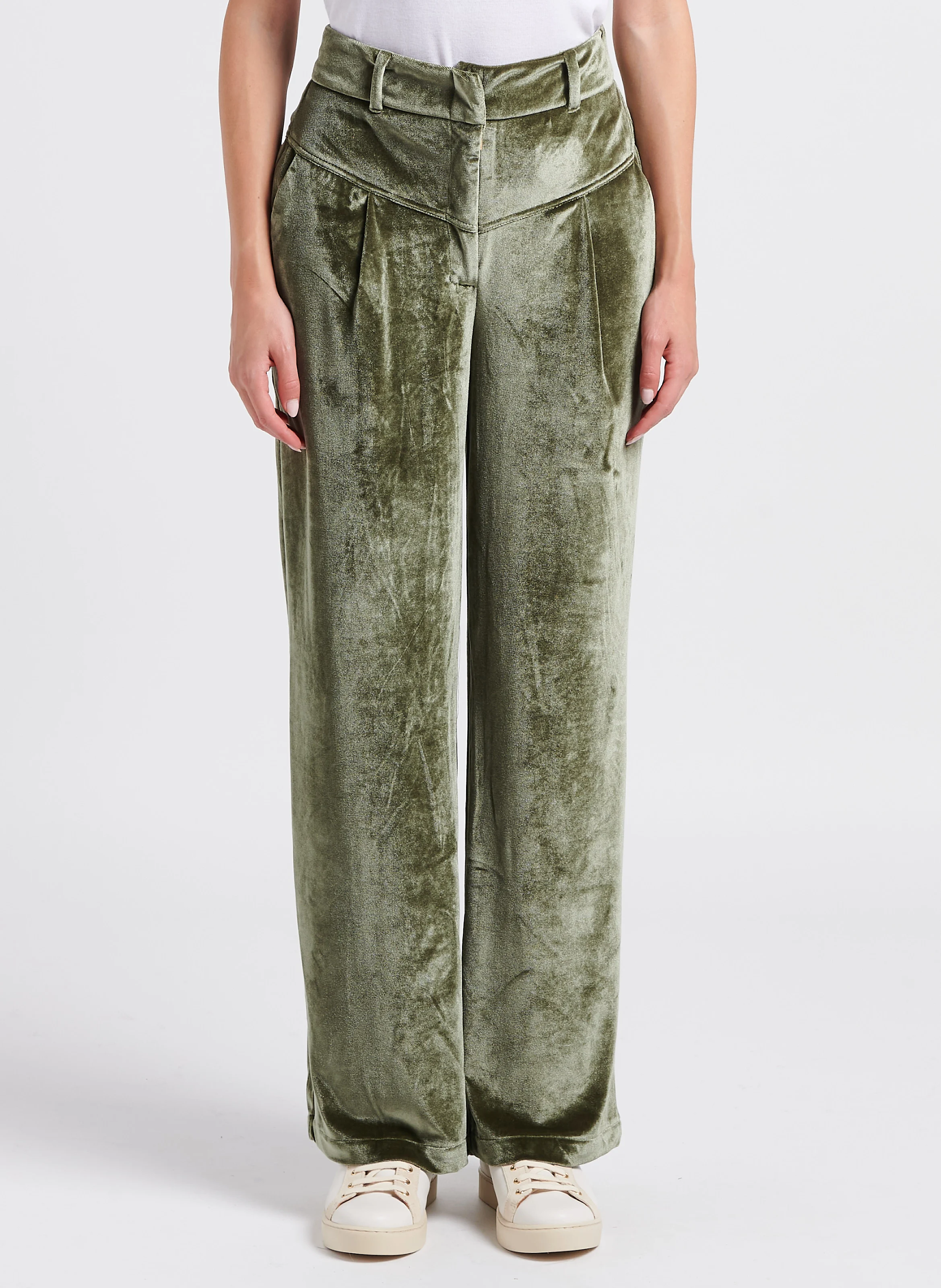 BACHUE - Pantalon large taille haute en velours | Vert