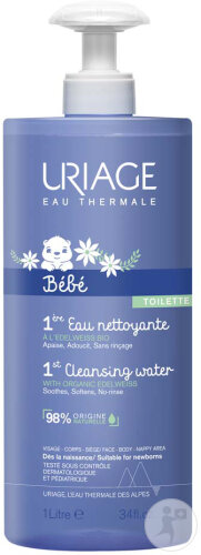Uriage Bébé 1ère Eau Nettoyante Douce Visage Corps Flacon-Pompe 1l
