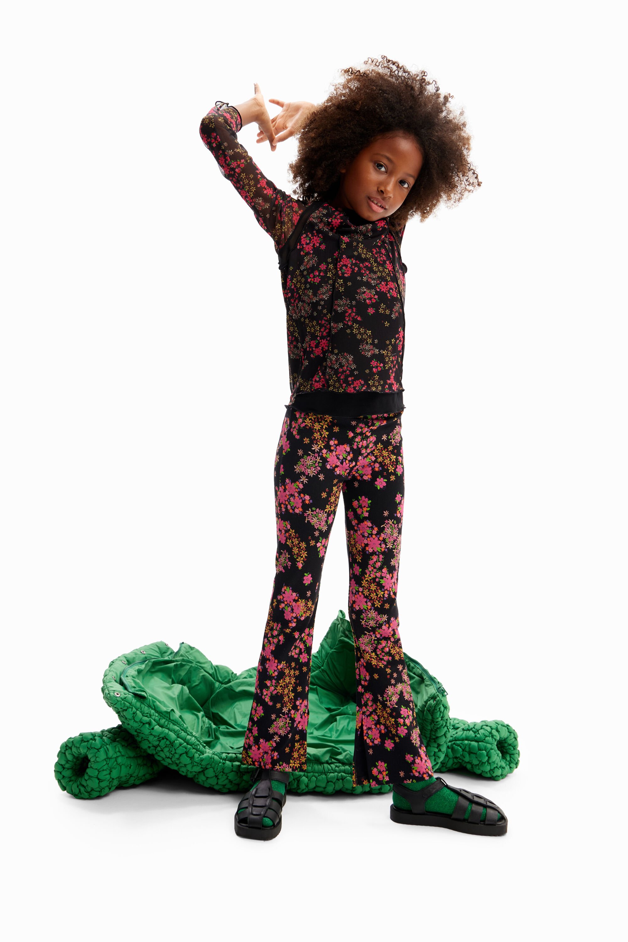 Calças legging florais flare