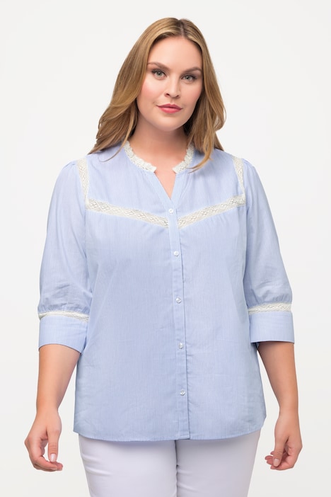 Bluse, Rüschenkragen, Spitze, V-Ausschnitt, 3/4-Arm