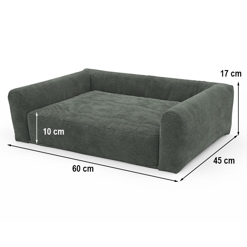 Panier pour chien leonard en tissu velours côtelé vert taille s