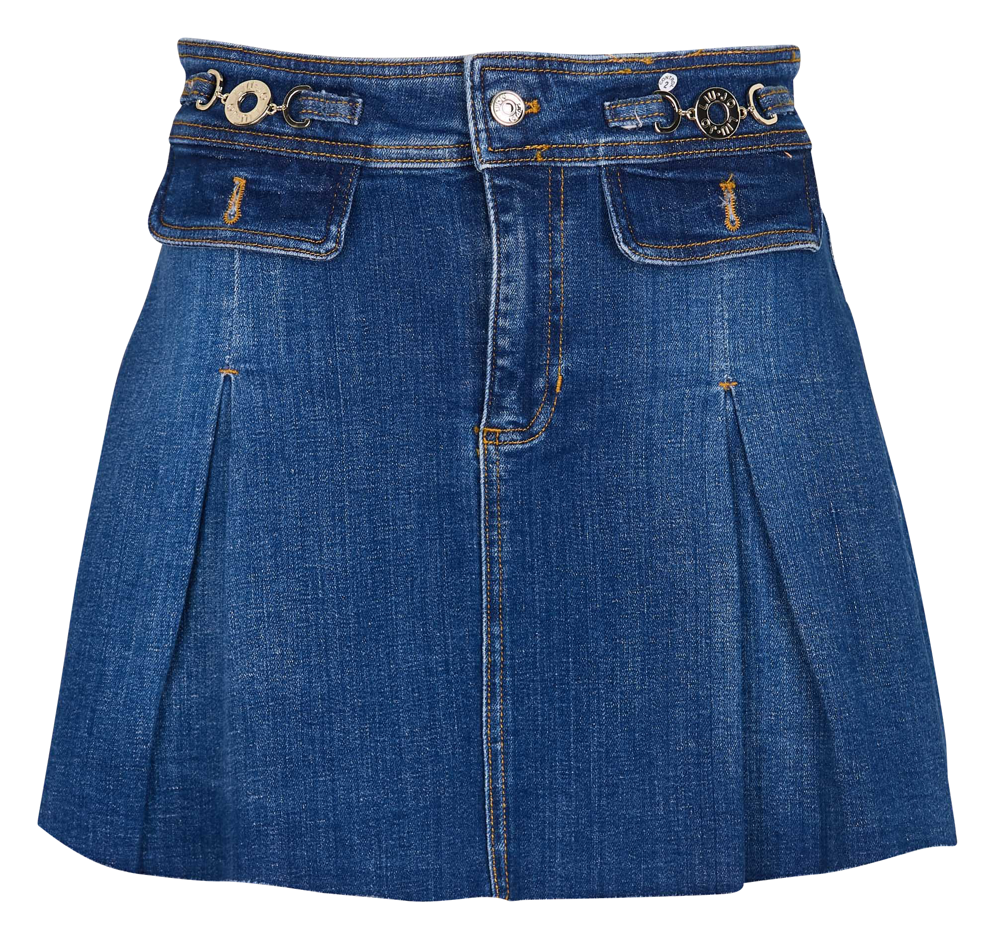 Jupe courte en denim de coton mélangé | Bleu