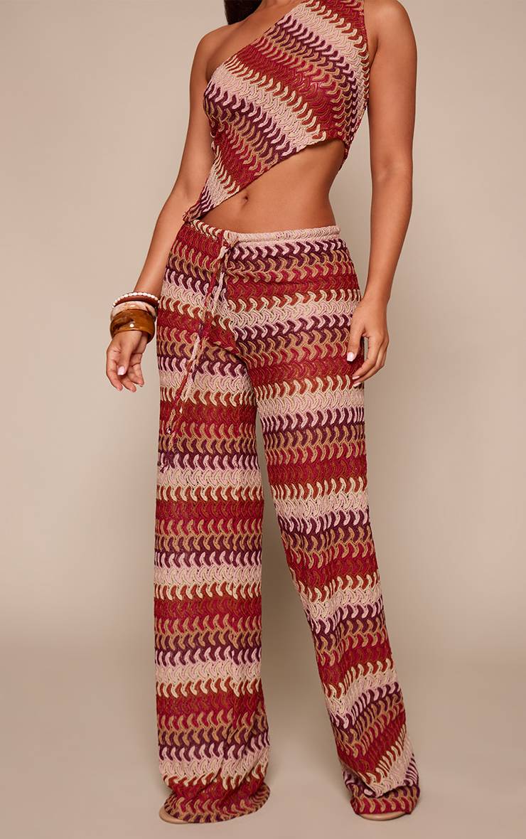 Multicolore Pantalon Petite En Crochet À Motifs Avec Lien Devant Et Coupe Droite