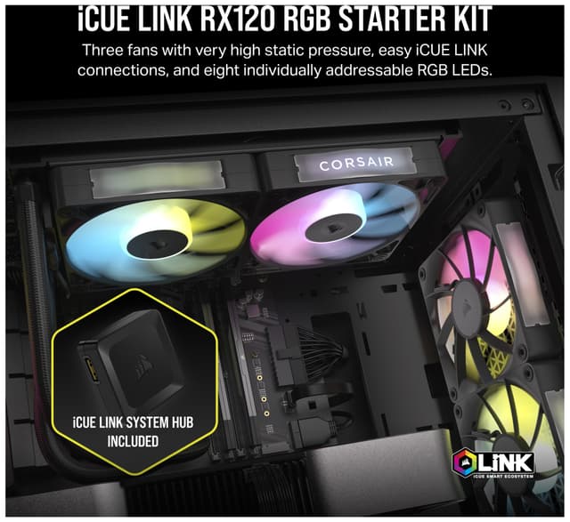 Corsair iCUE LINK RX120 RGB 120mm PWM blæser startsæt (3-pakke)