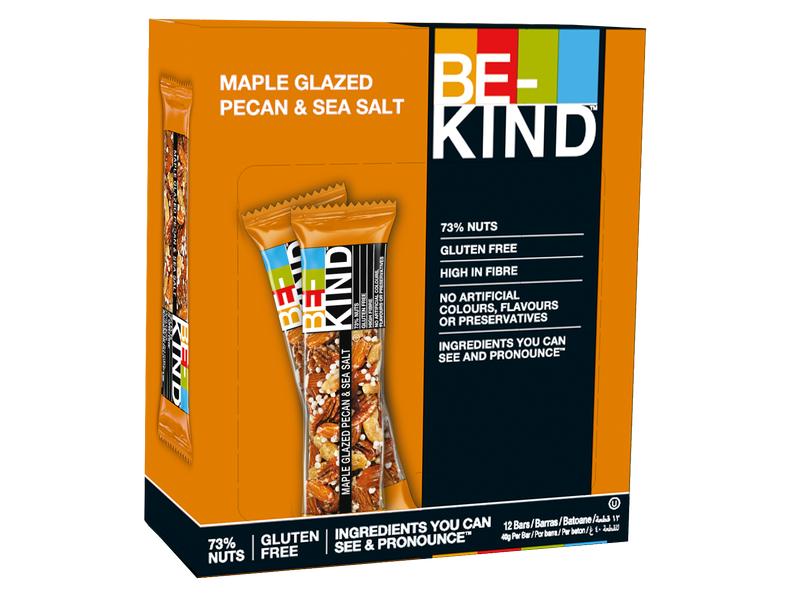 BE-KIND Riegel Maple Glazed Pecan & Sea Salt 12 x 40 g Riegel mit Ahornsirup überzogenen Pekannüssen und Meersalz