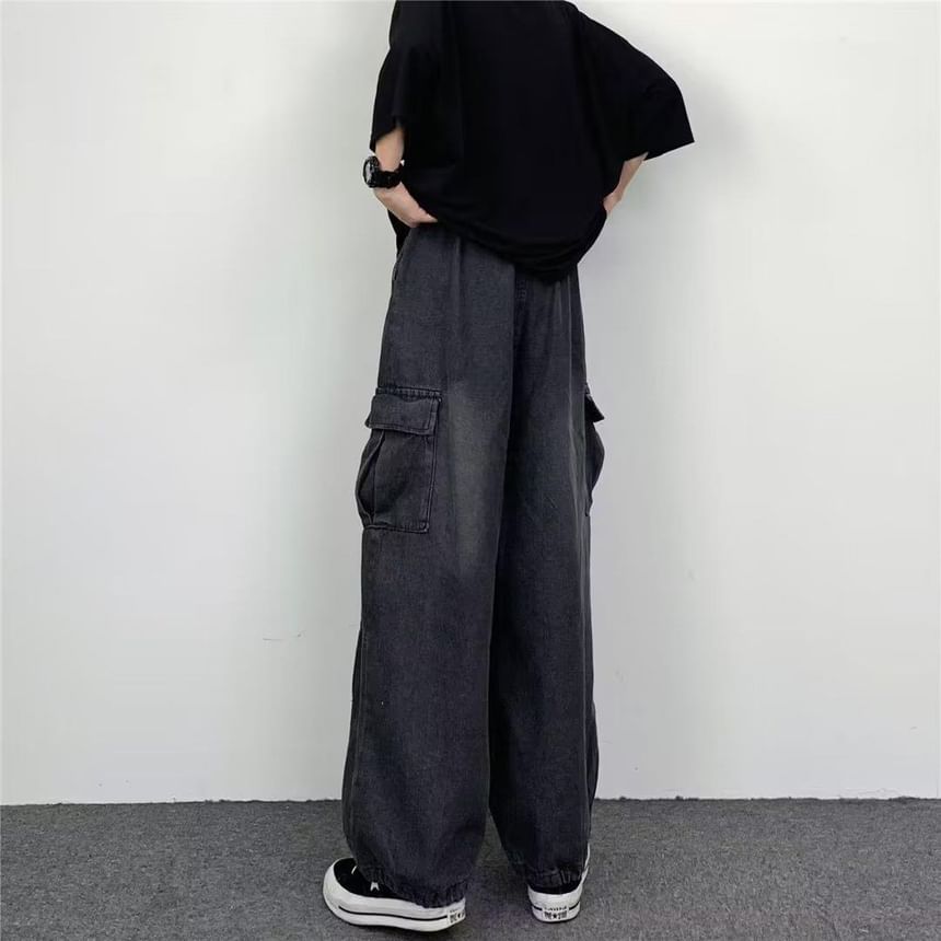Kenning - Low Rise Washed Wide Leg Cargo Jeans
