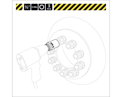 Krachtbeschermingsinzetstukset, WGB, 3-delig, 17-19-21 mm, lang