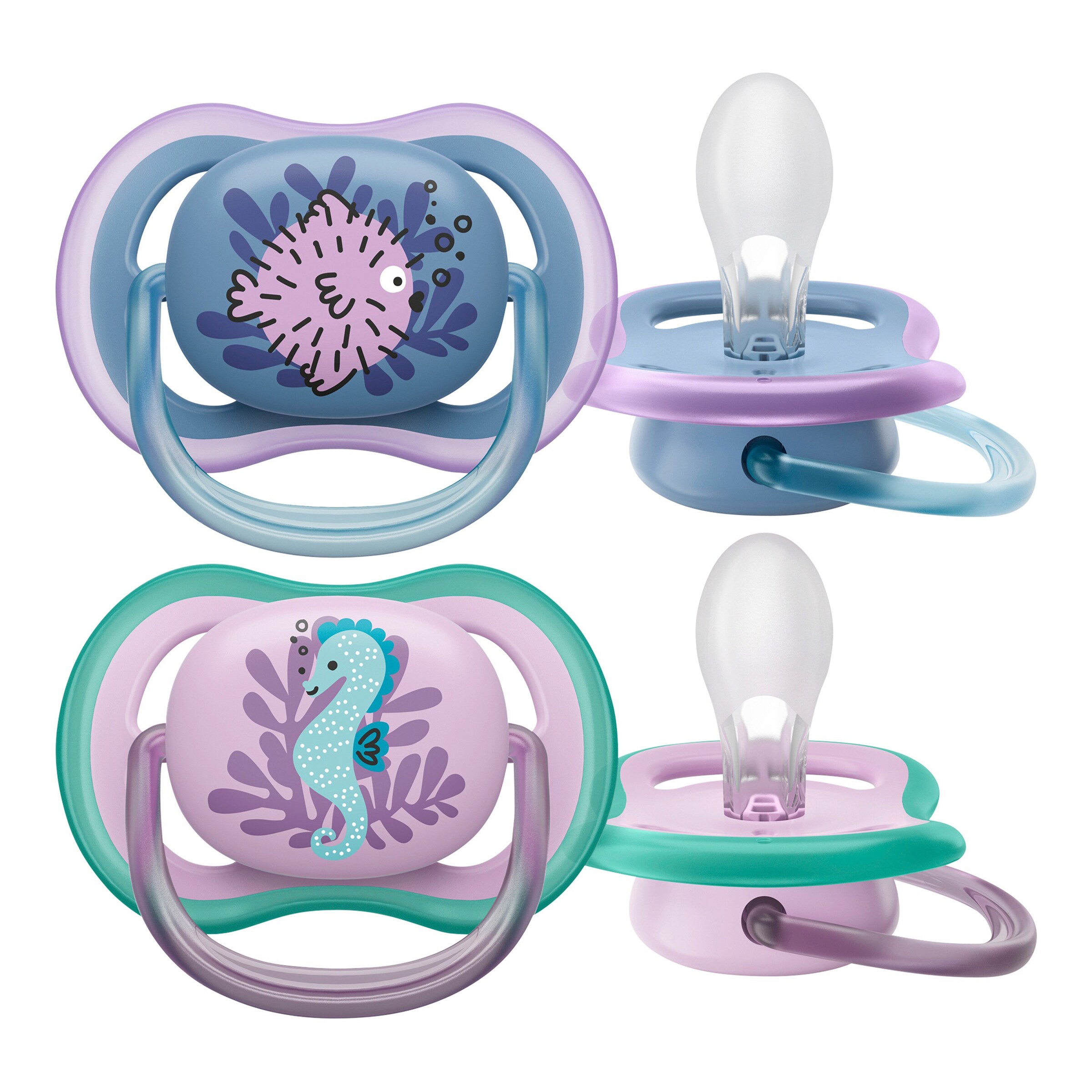 Philips Avent 2er-Pack Schnuller ultra air, 6-18M blau/violett