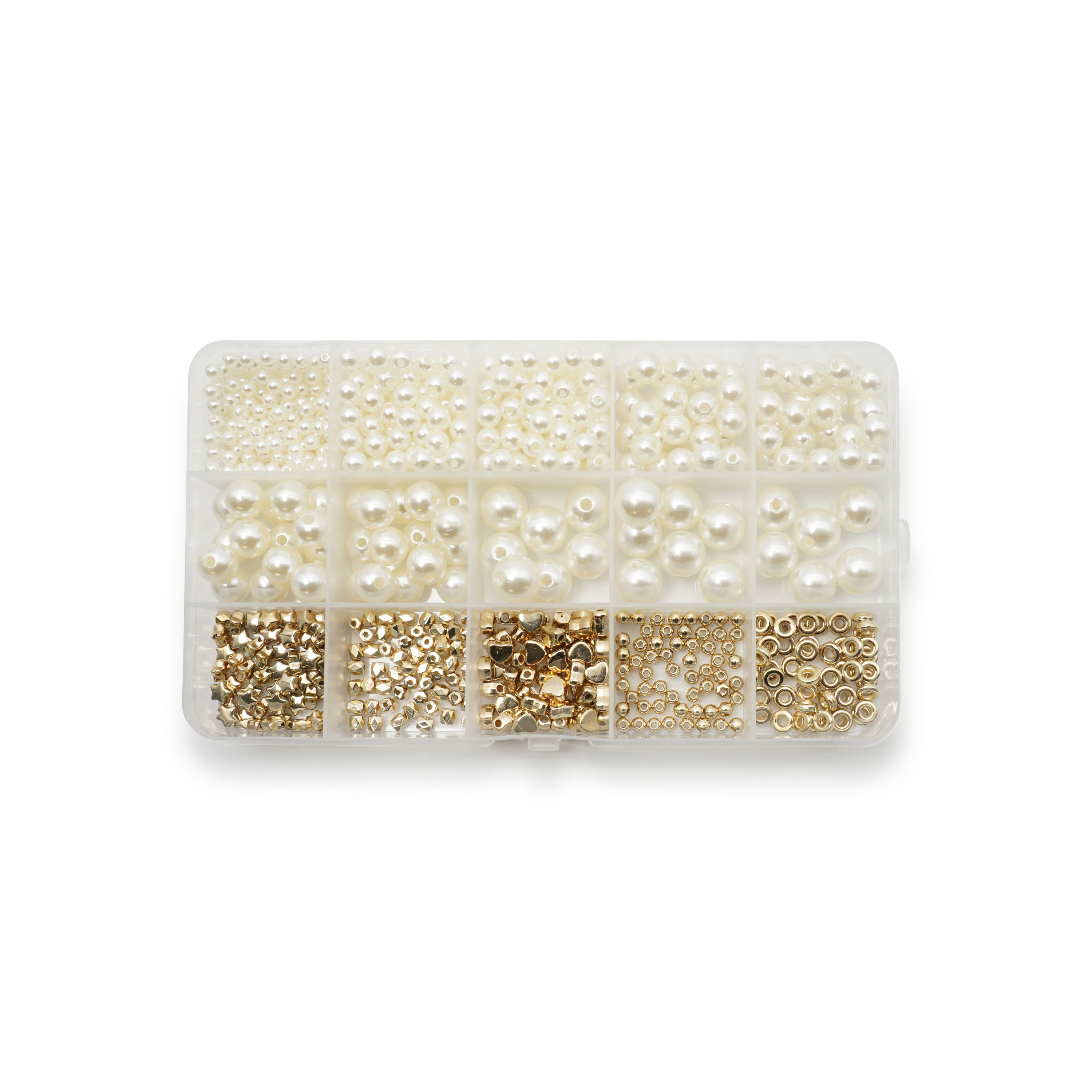 (720-tlg. Set) Perlen DIY Bastel Schmuck Runde Zwischenperle in Perlmutt Optik für Armband / Kette - Gold / Weiss