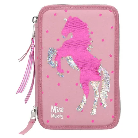 Depesche Miss Melody 3-Fach Federtasche Rosa, Pailletten