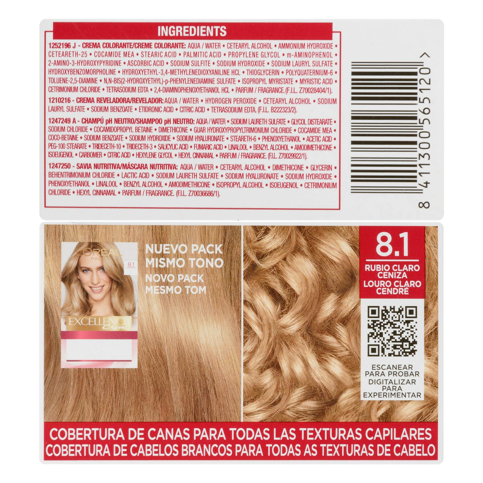 Coloration permanente 8.1 blond clair cendré Excellence Crème
