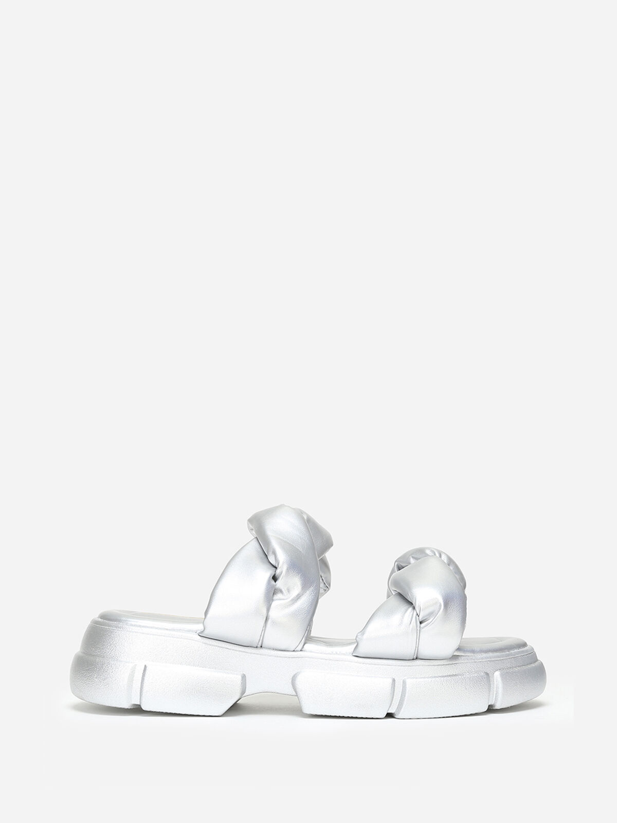 Mules crantées à brides matelassées- Argenté