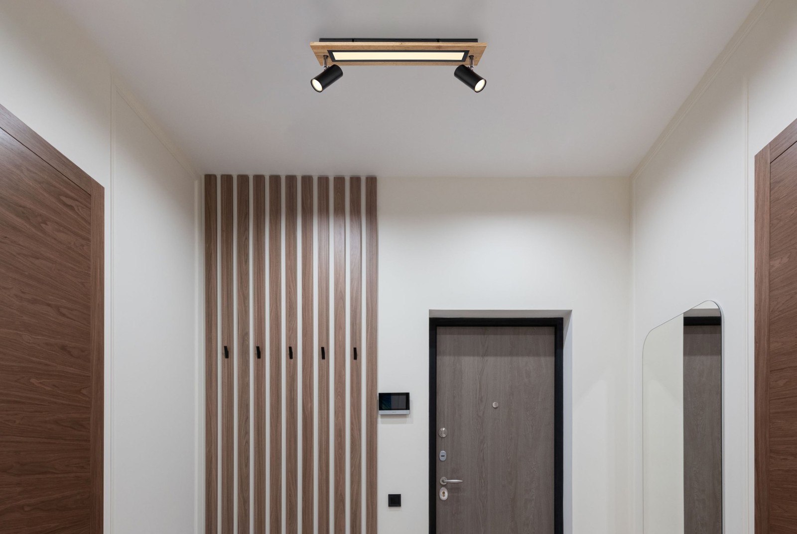LED-Deckenleuchte - schwarz matt - Holzoptik