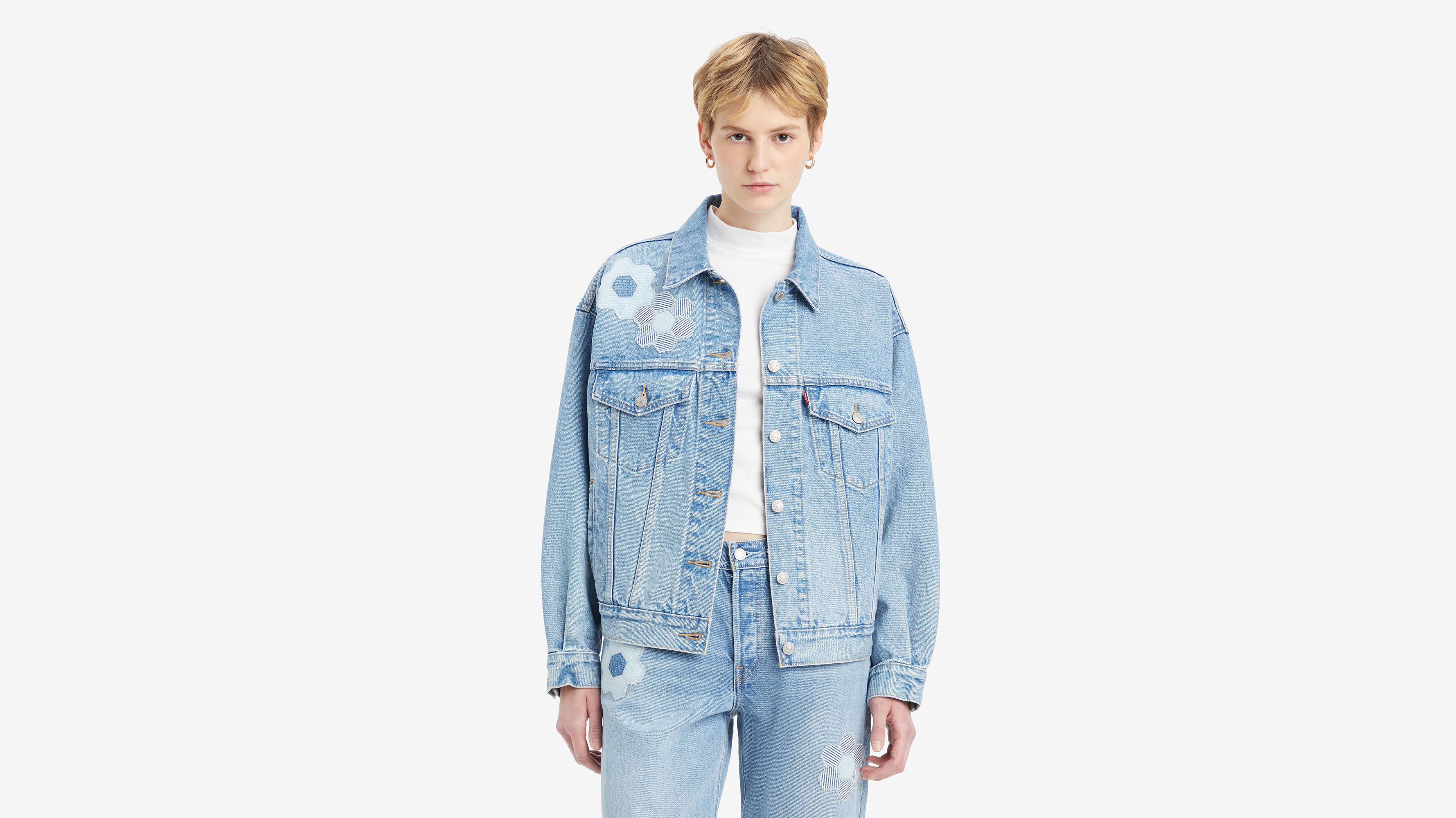 Veste Trucker ’90 - Geo Florals Trucker - Bleu