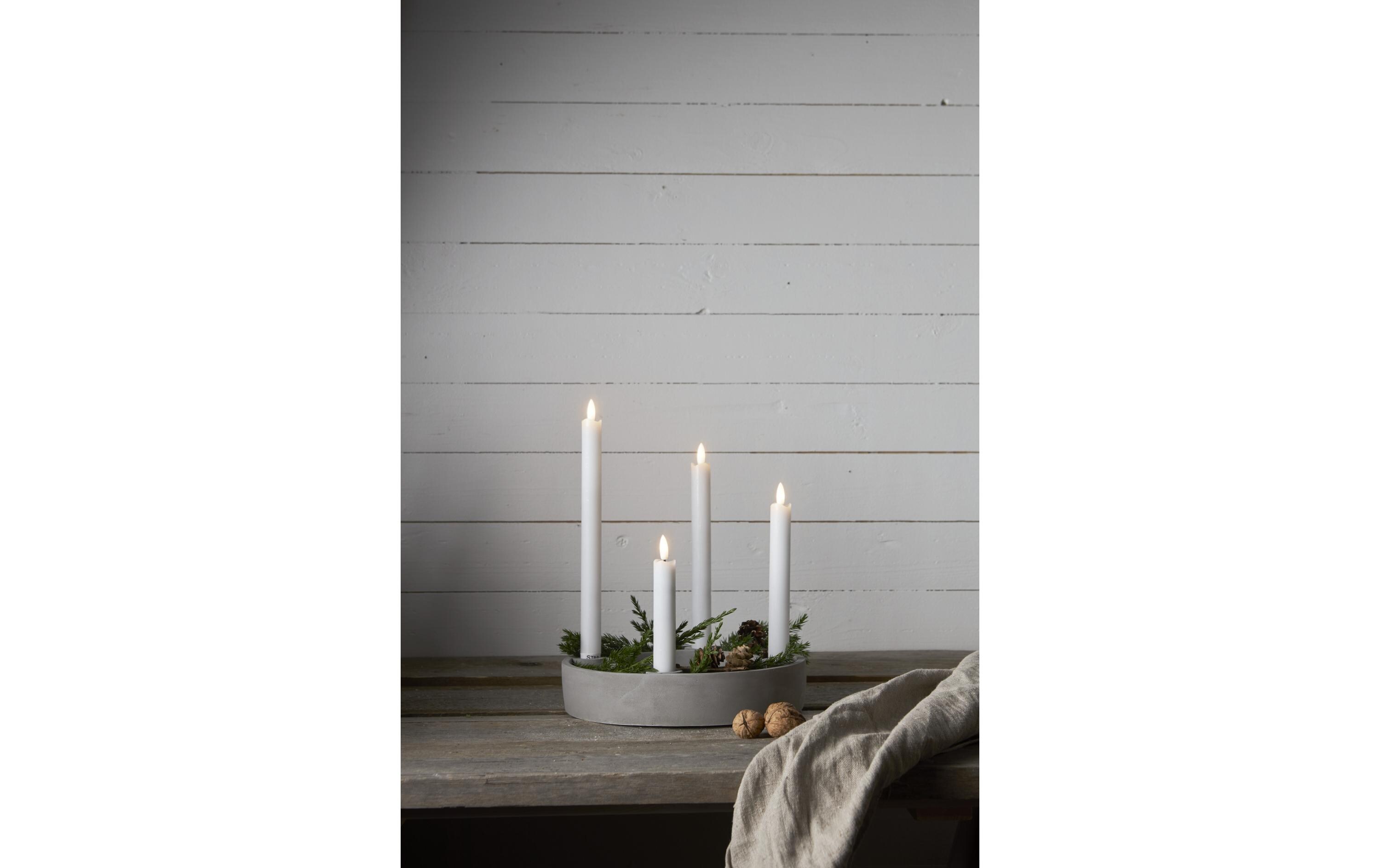 LED-Stabkerzen Set Dinner Flamme Ø 2.1x28.5 cm, Weiss, 4 StkKerze aus Echtwachs mit LED Leuchte
