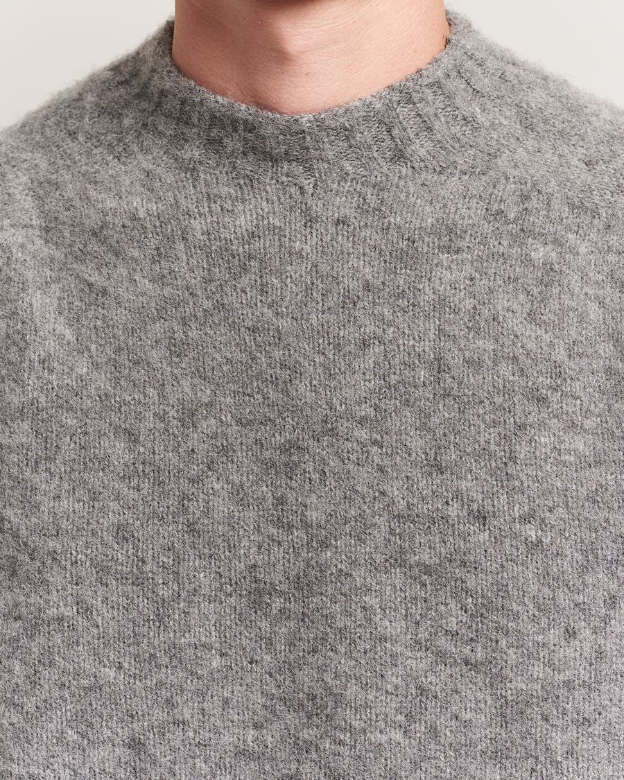 Sunspel Brushed Shetland Crew Neck Mid Grey Melange