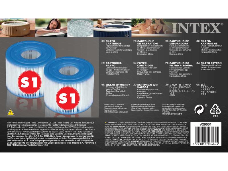 Intex Pool-Filterkartusche Pure Spa Typ S1 Doppelpack Ersatzkartusche