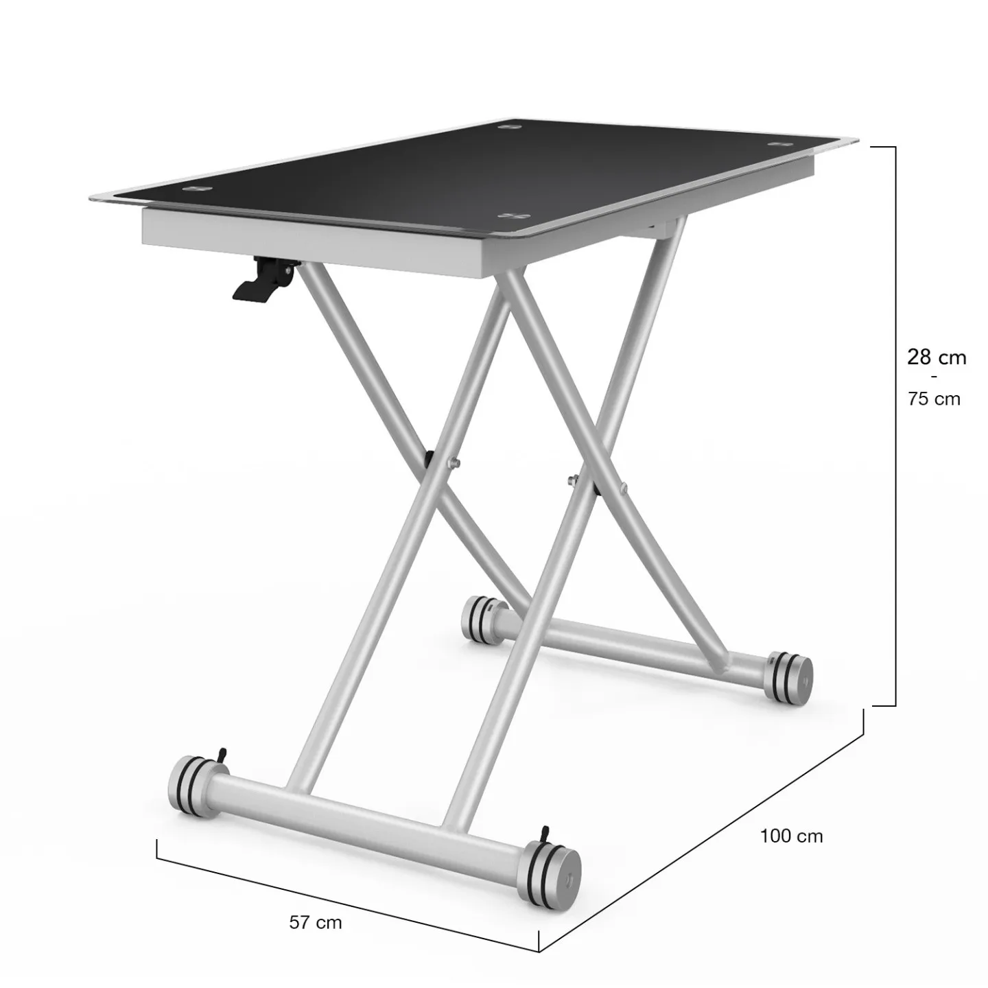 Table basse 2-en-1 relevable en table à manger 2 personnes URBANA plateau verre trempé