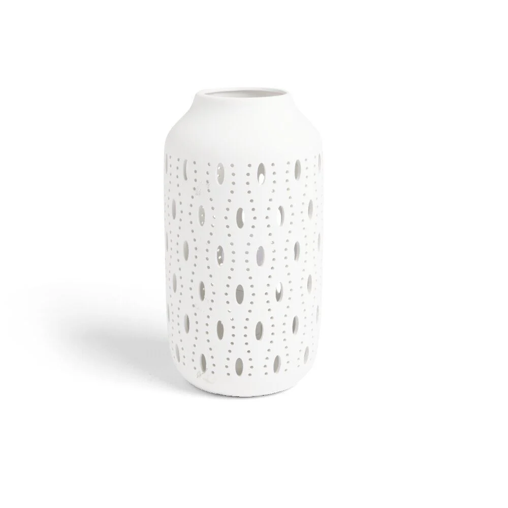Lampe à poser ajourée céramique blanche Ø14xH26cm
