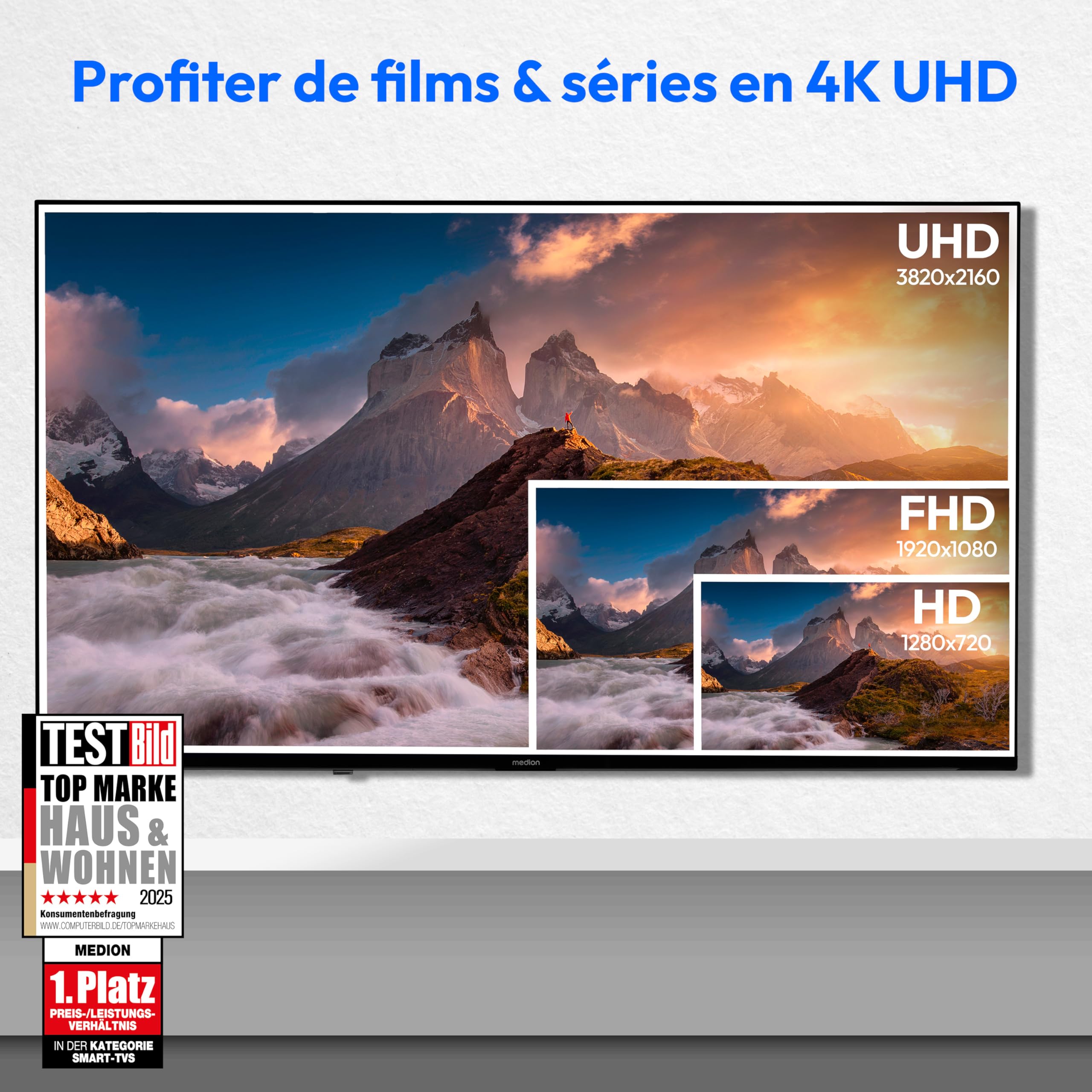 MEDION TV 50 Pouces 4K (125,7 cm) QLED Television (Smart TV 4K, Dolby Vision HDR, VIDAA Store, Prime Video, Disney+, DAZN, Paramount+, DTS X, Dolby At