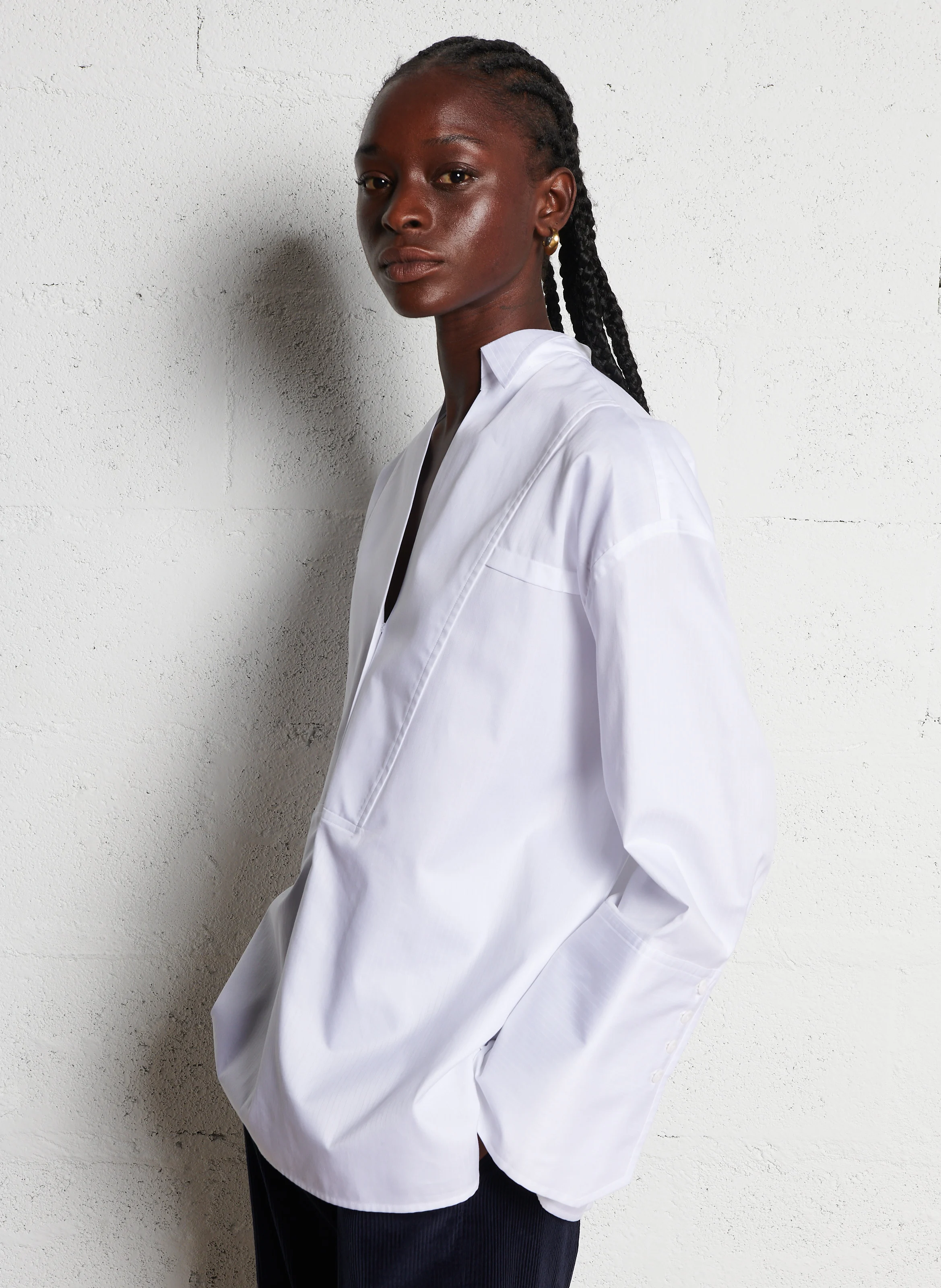 HOLLY - Blouse col tunisien en coton | Blanc