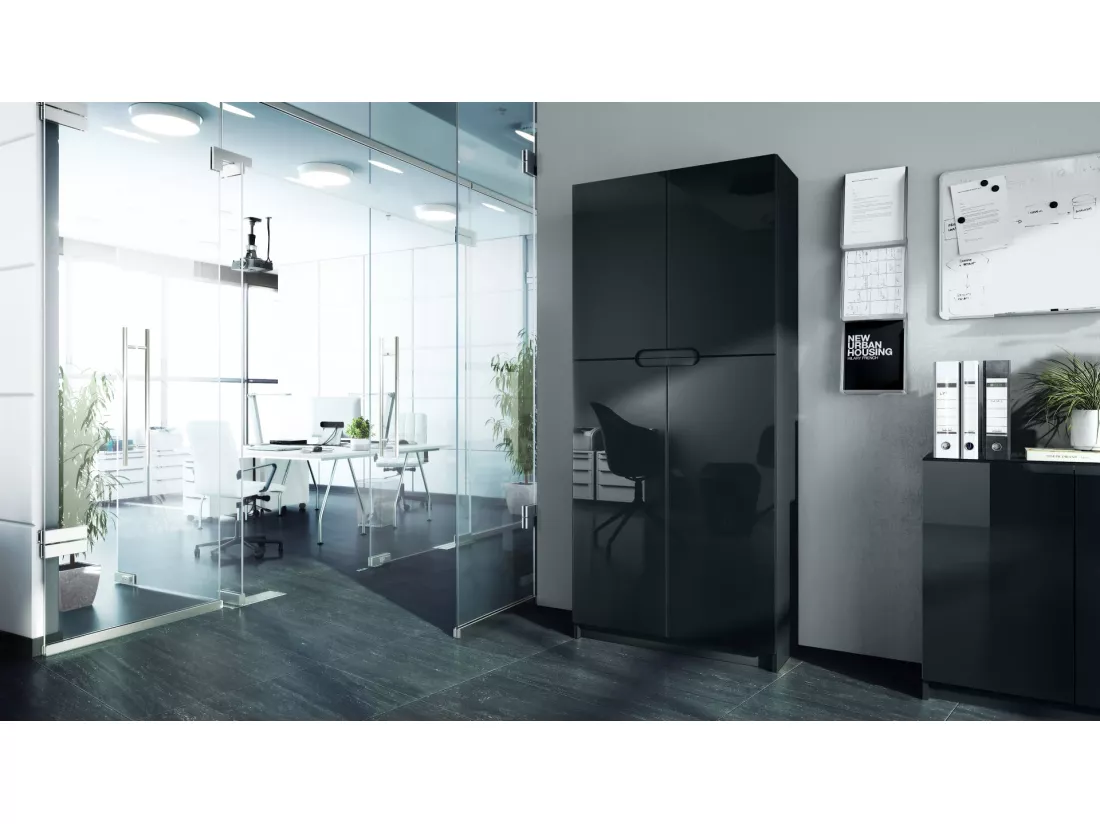 Armoire De Bureau Noir Mat Et Façades Laquées (lxhxp) : 82 x 185 x 37