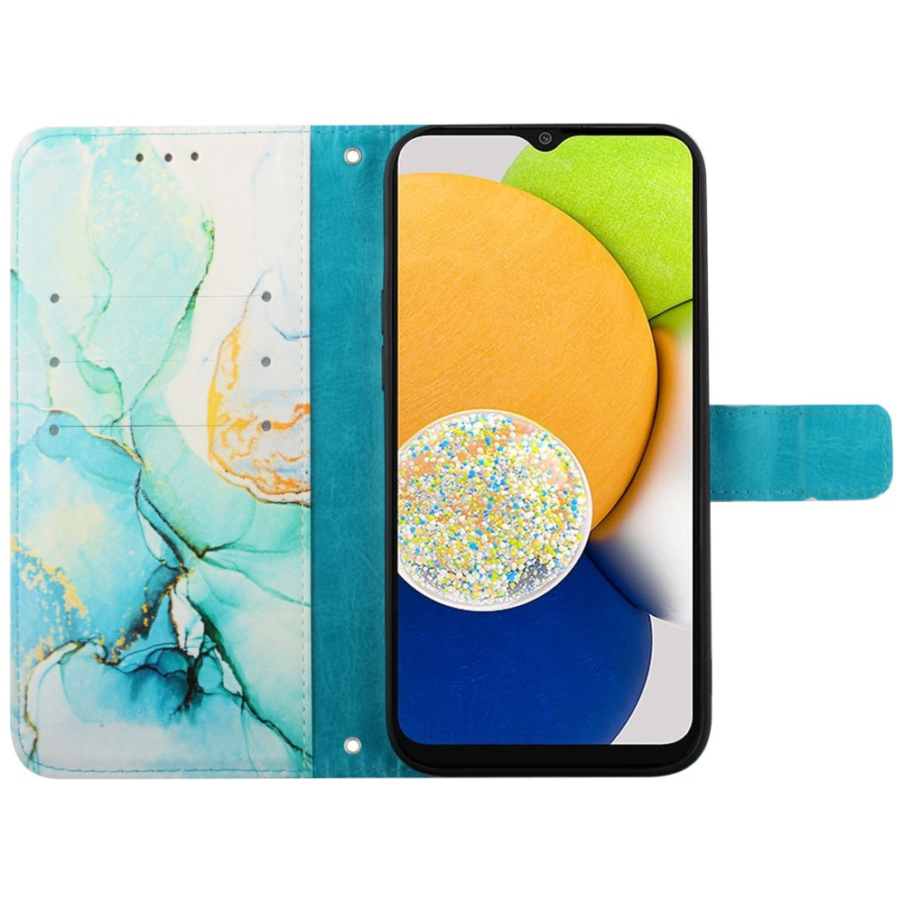 Samsung Galaxy A54 5G Leder Tasche mit Kartenfach   Handschlaufe Marble Marmor - Grün / Blau