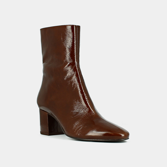 Bottines à talons  en cuir brillant marron