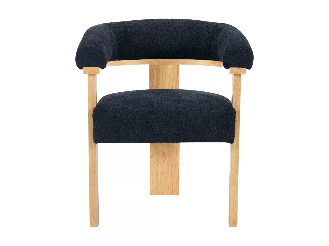 Lot de 2 chaises avec accoudoirs en tissu bouclette et bois d'hévéa naturel - Noir - LIVELIA de Pascal MORABITO
