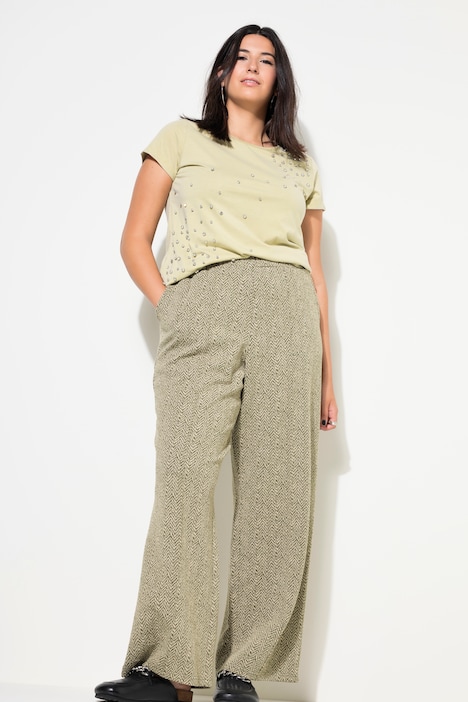 Hose, Wide Legs, Fischgrat, Elastikbund