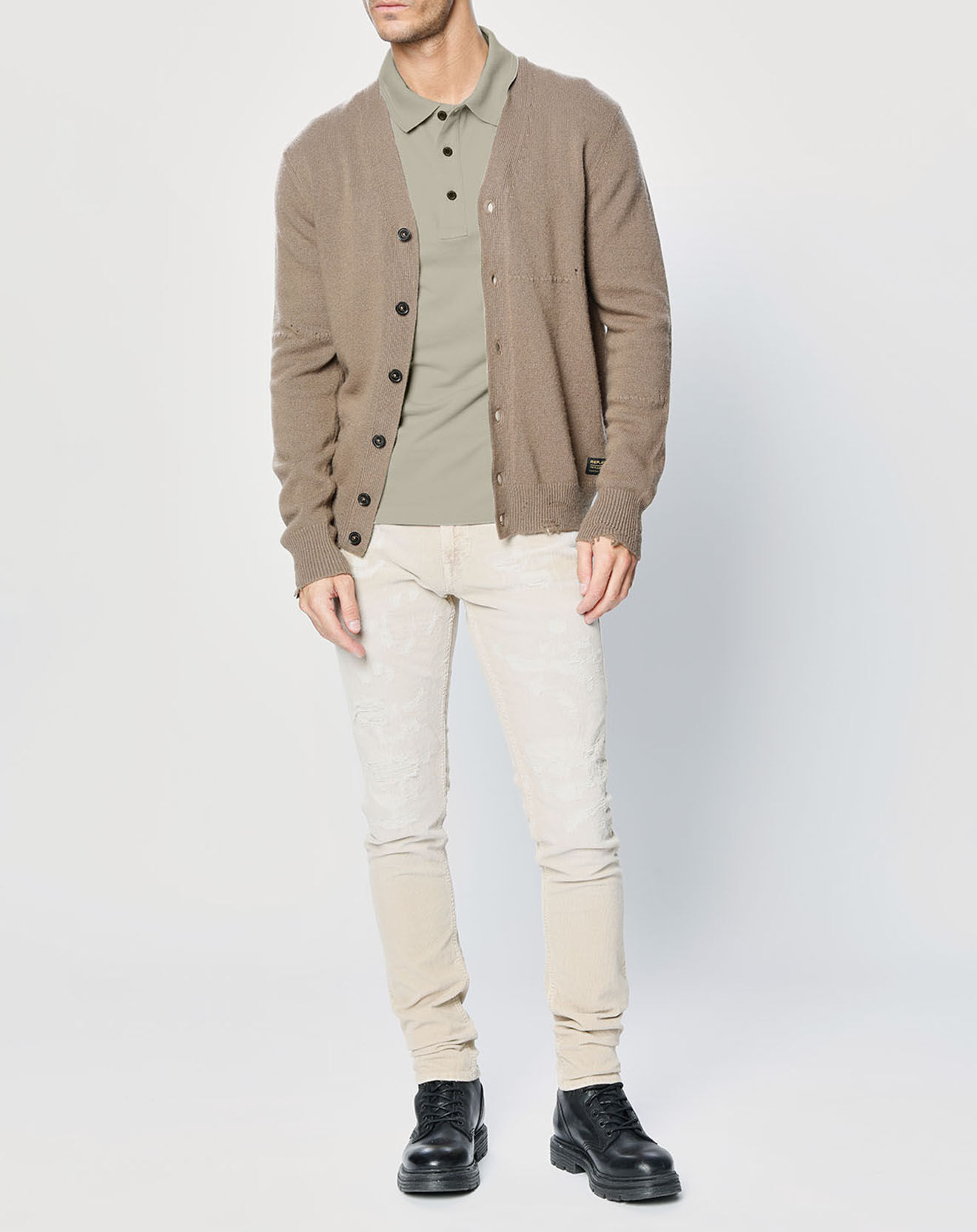 Replay Jean Skinny en Velours côtelé Broken Eged beige