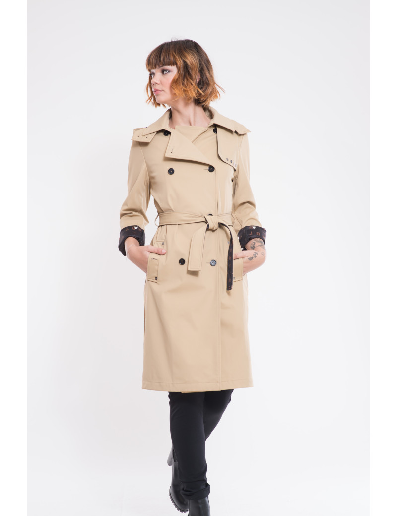HBT TRENCH MI-LONG À CAPUCHE AMOVIBLE BEIGE POUR FEMME QUEEN