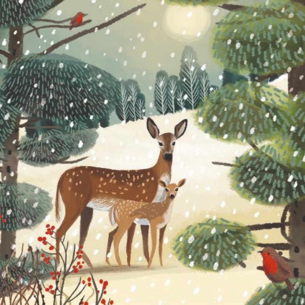 Trad Robins & Deer Wallet X10 Cards: Christmas Cards