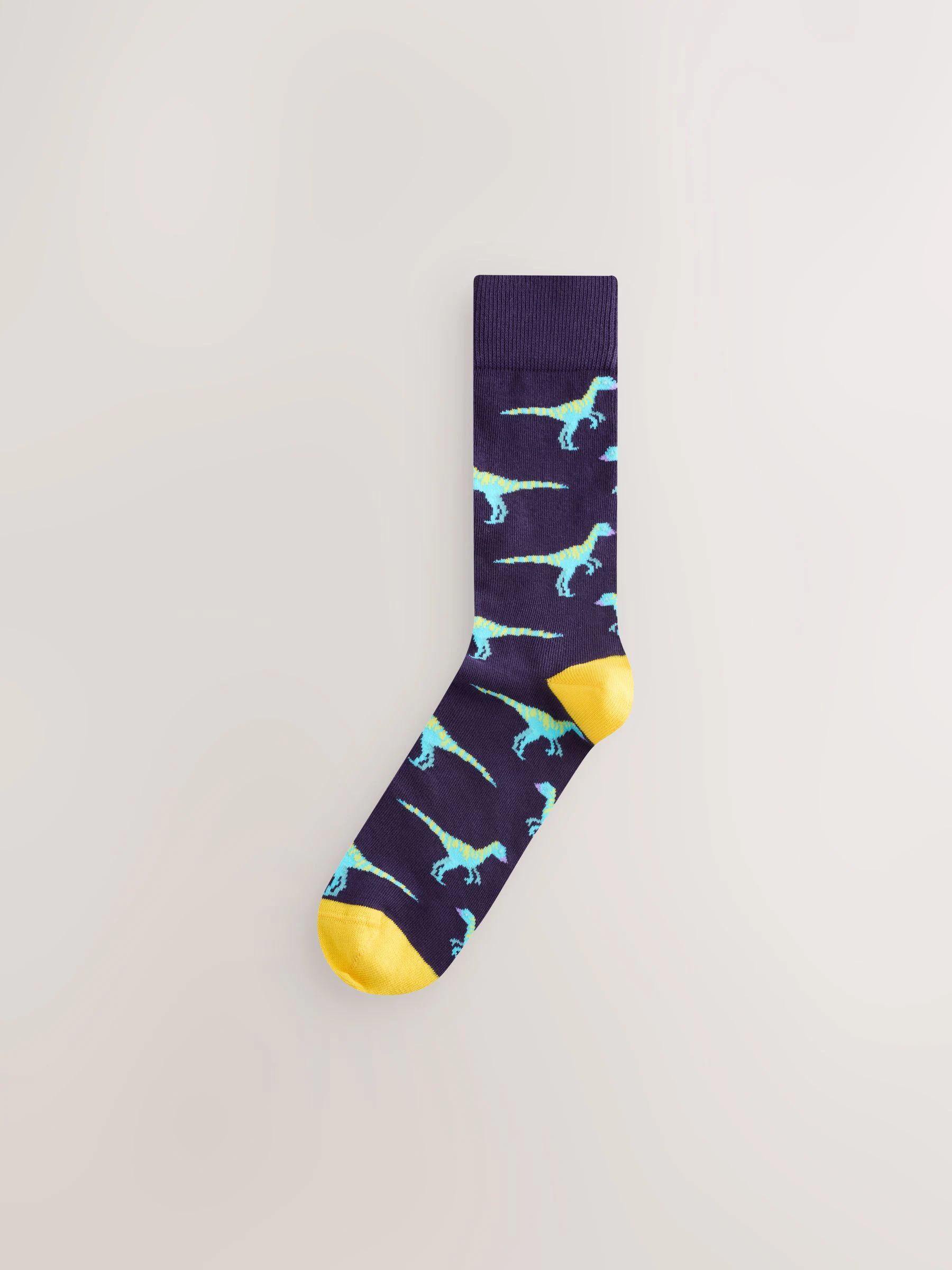 Fel rood/blauw/oranje dinosaurus - Set van 8 sokken met patroon