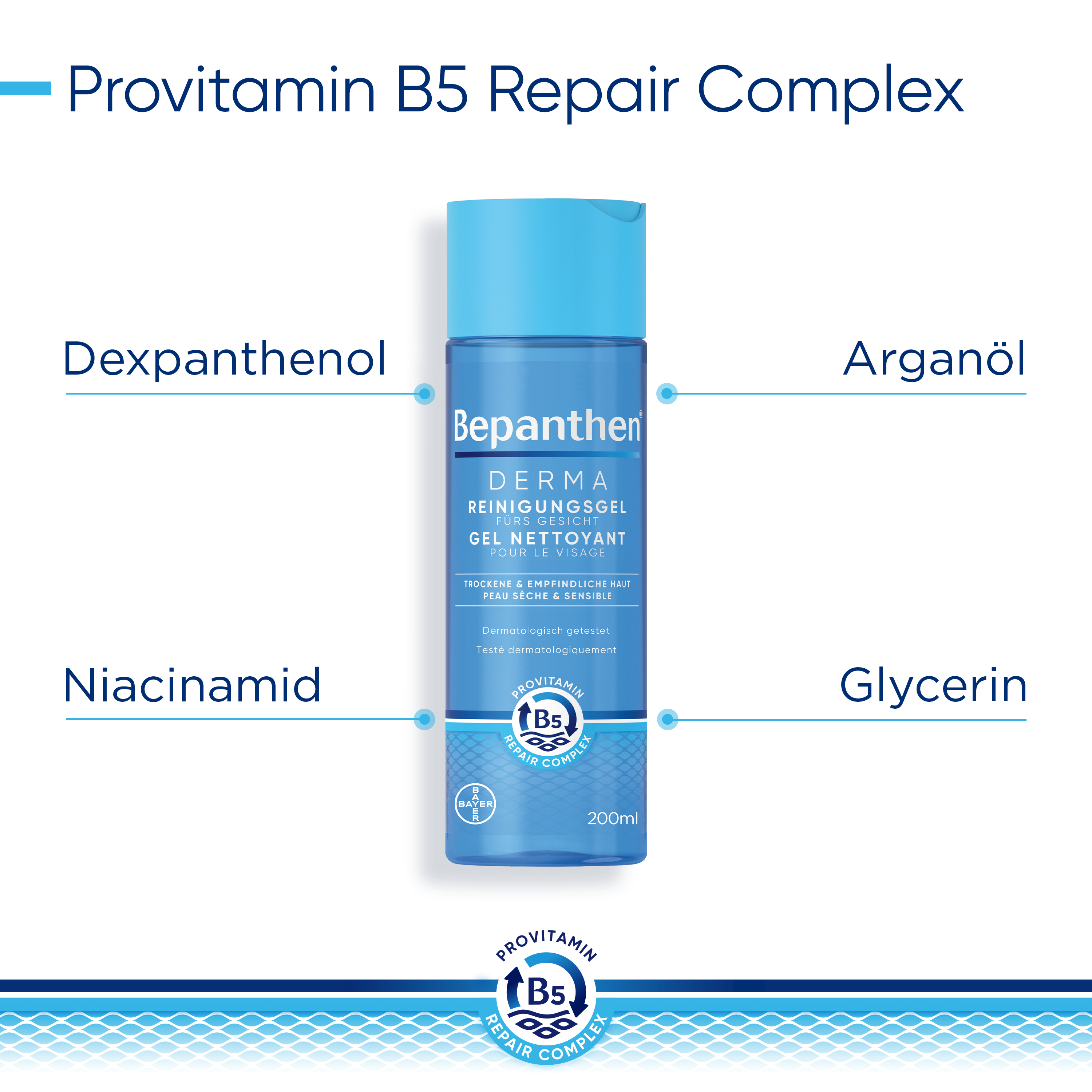 BEPANTHEN DERMA Reinigungsgel<br>200 ml, Flasche, Gel, fürs Gesicht