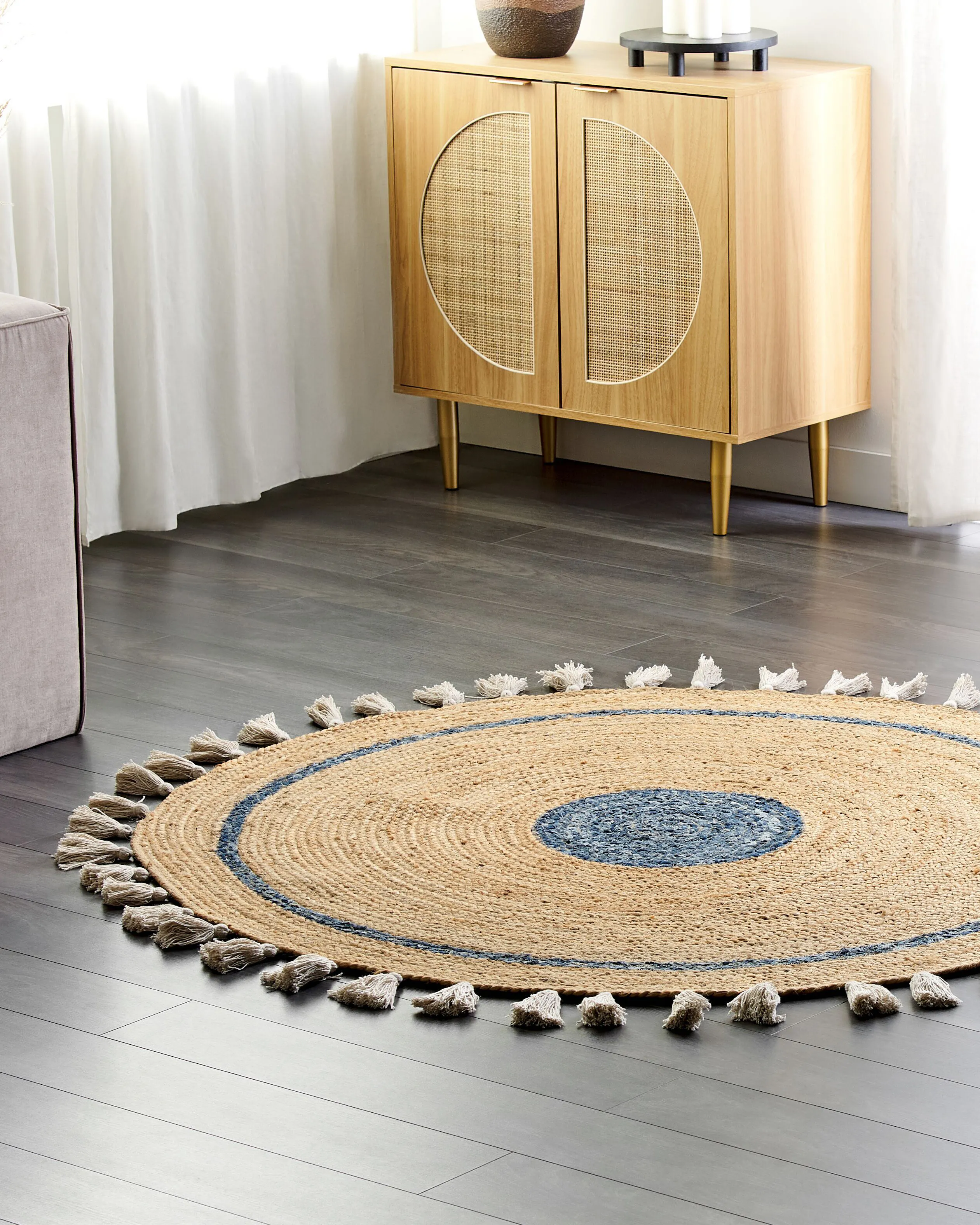 Vloerkleed OBAKOY Blauw ø 140 cm Jute
