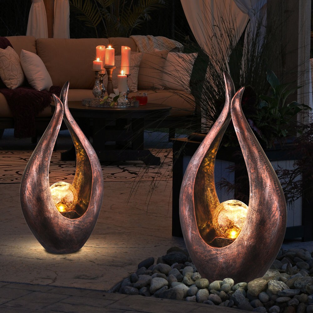 2x LED Solarlampen Bronzefarben, Glaskugel, Höhe 50 cm