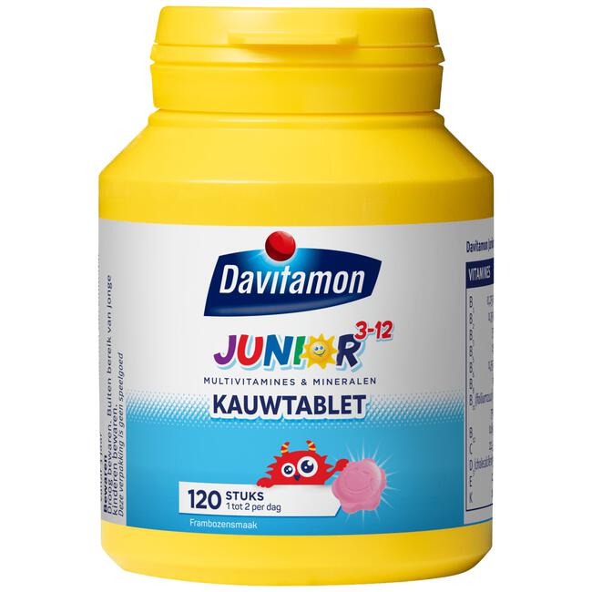 Davitamon Junior 3+ Multivitamine Kinderen Frambozensmaak 120 Kauwvitamines