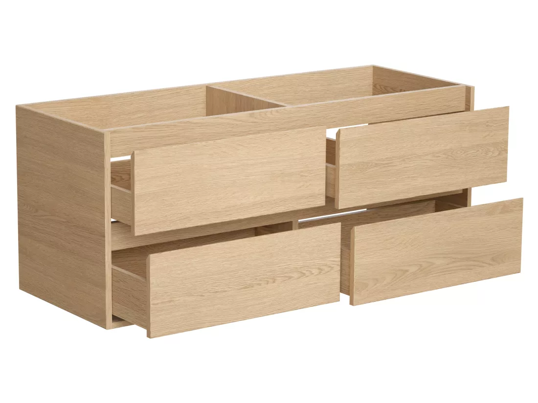 Meuble de salle de bain suspendu avec double vasque à poser et miroir - Placage chêne - 120 cm - MILIPAM