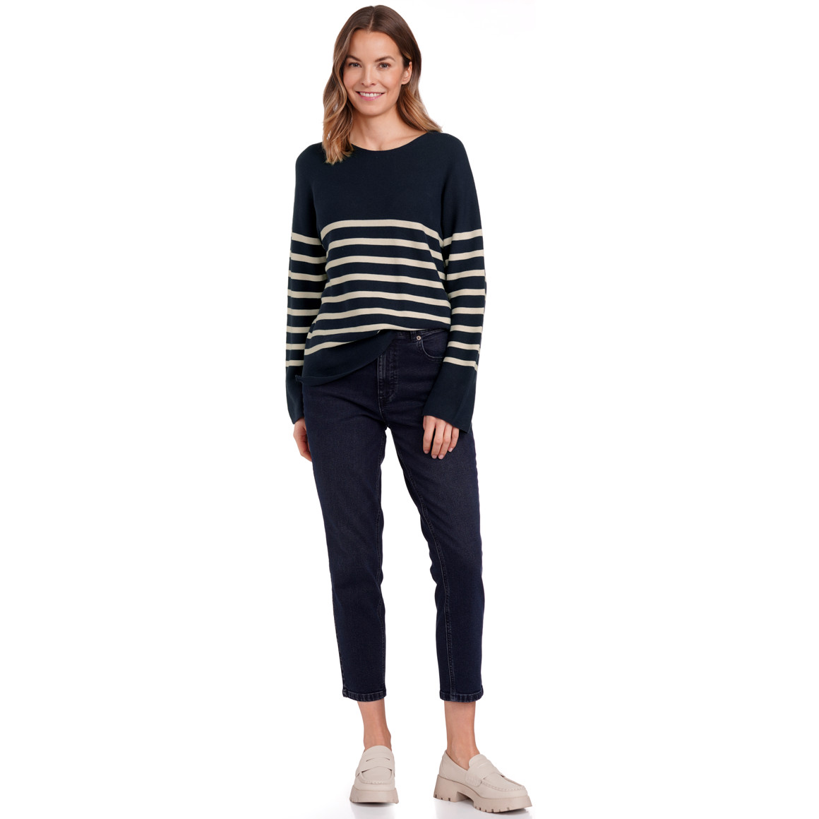 Gina Benotti Damen Feinstrickpullover mit Streifenmuster dunkelblau