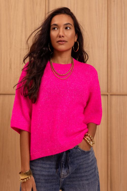 Roze oversized trui met korte mouwen