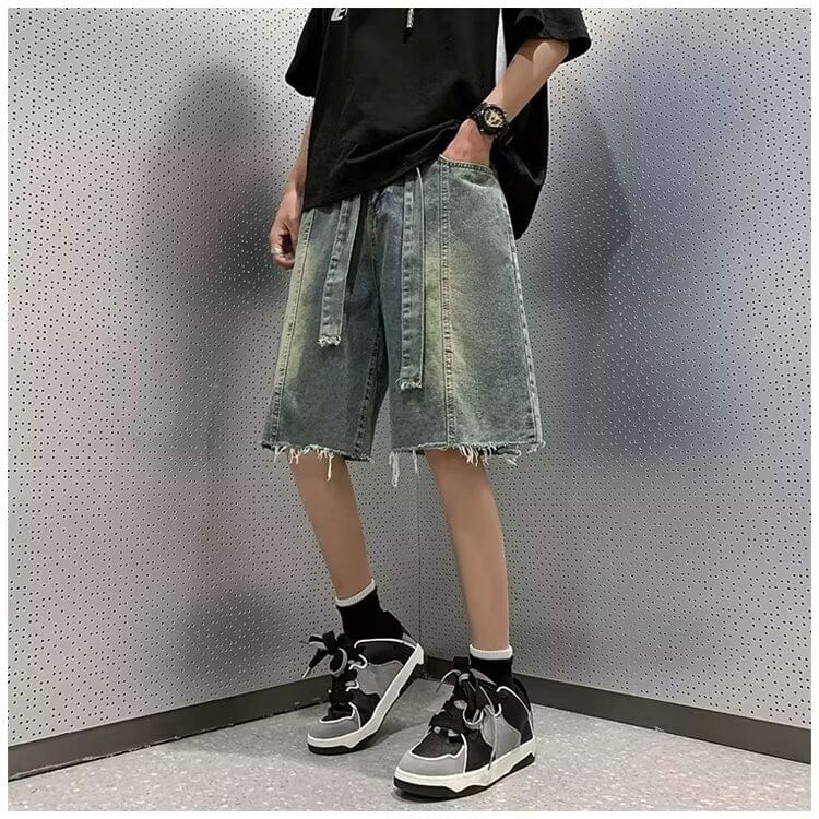 farrahces - Sashed wijde denim shorts