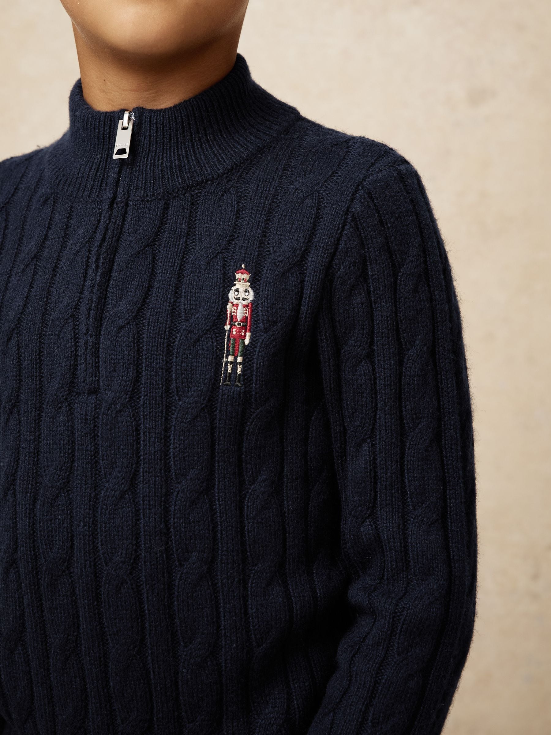Donkerblauw - Reiss Nollaig Wool-Blend Half-Zip Nutcracker Jumper