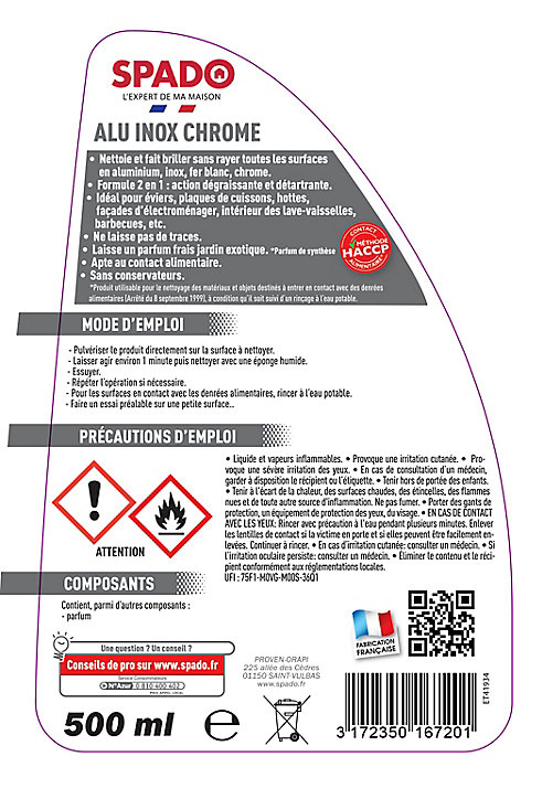 Spado nettoyant alu inox chrome 2 en 1 500ml