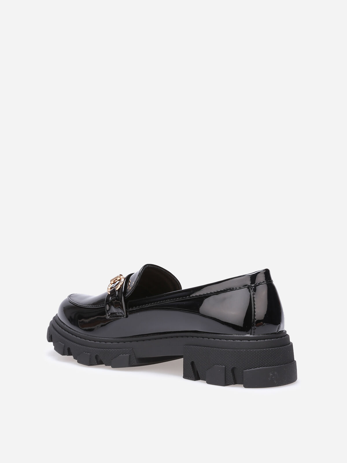 Mocassins vernis crantés à mors doré- Noir
